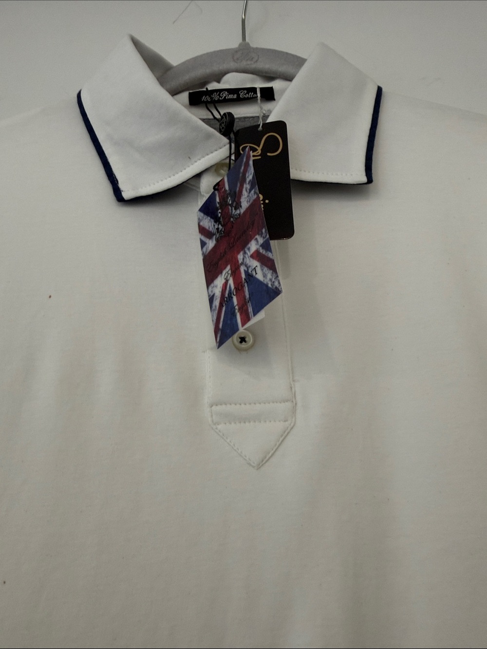 NWT English Laundry White Polo with Navy Edge
